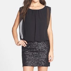 Aidan Mattox Black Chiffon Blouson Sequin Dress